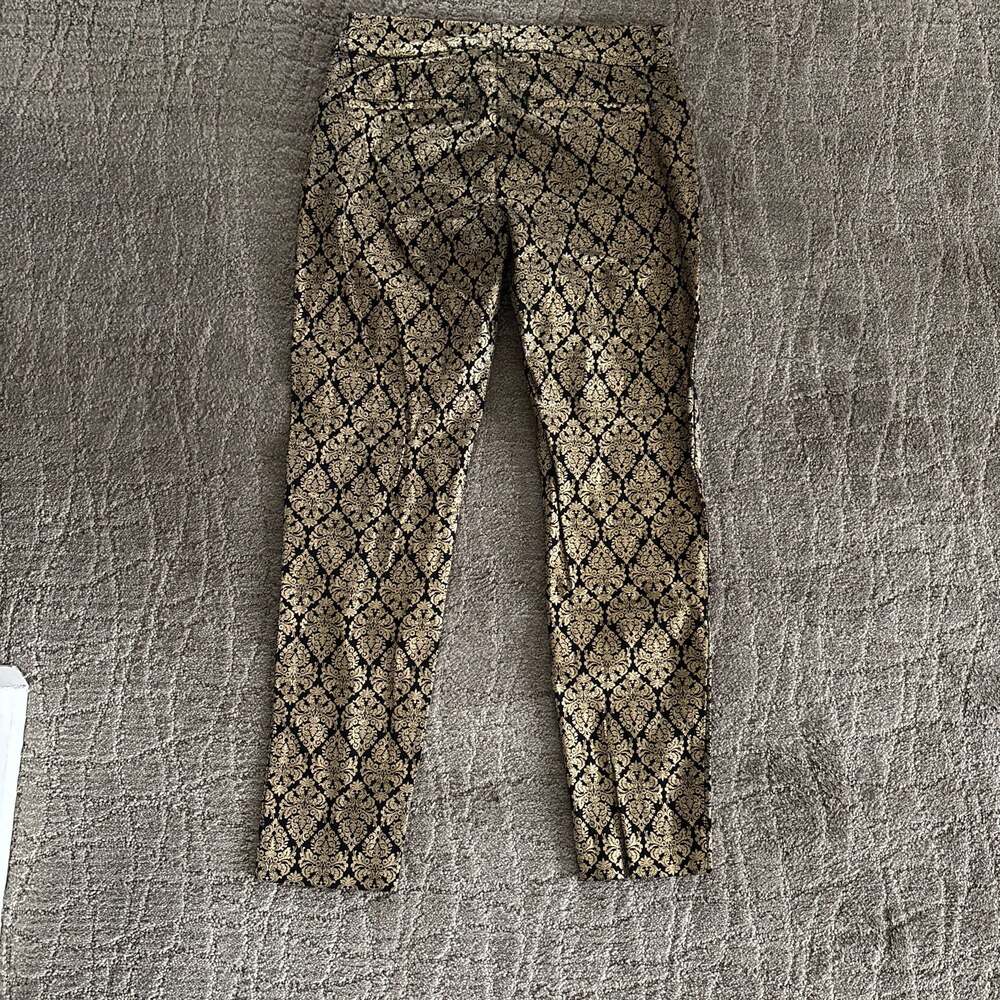 Old Navy Mid-Rise Pixie Black Gold Floral Pants